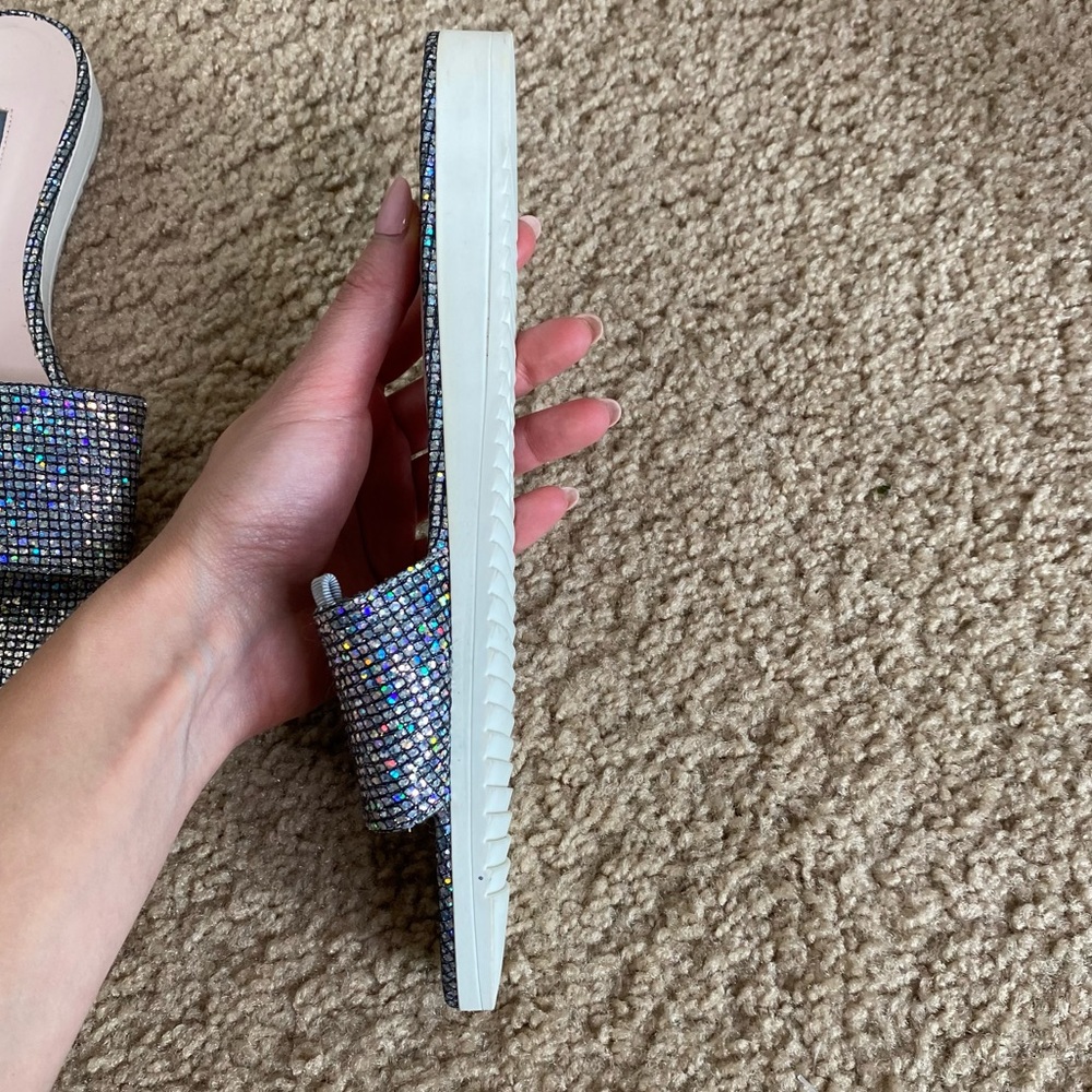 SJP by Sarah Jessica Parker Silver Women's Tropez Glitter Slide Sandals 37(7) - Picture 4 of 8